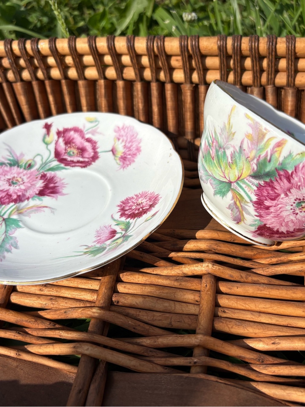 Source Unknown Pink Floral Porcelain Teacup and Saucer